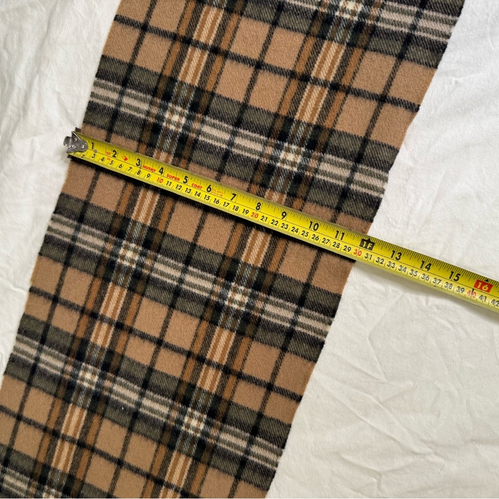 Vintage Camel Plaid Wool Scarf Classic Tartan Fringe Neutral Winter - Picture 7 of 8